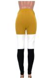 Yellow Polyester Elastic Fly Sleeveless Mid Patchwork Skinny Pants  Pants