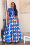 Blue Elastic Fly High Dot Asymmetrical Print Draped Pleated skirt Pants Skirts