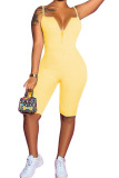 Yellow Fashion Casual Solid zipper Sleeveless Slip Rompers