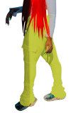 Yellow Black Green Pink Orange Yellow Fluorescent green Polyester Drawstring Sleeveless Mid Patchwork Solid Pocket Draped Boot Cut Pants Bottoms