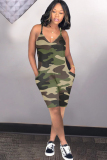 Red Sexy Fashion Camouflage Chemical fiber blend Sleeveless V Neck  Rompers