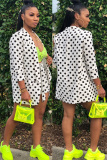 Black Lightly cooked Dot Print Straight Long Sleeve Two-Piece Short Set