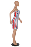 Multi-color Polyester adult Sexy Fashion Spaghetti Strap Sleeveless Slip Step Skirt Mini Patchwork Colouring Pri