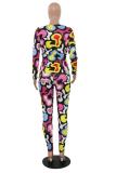 As Show Polyester Fashion adult Casual Fluorescent Print Two Piece Suits Gradient contrast color pencil Long