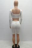 White Sexy Fashion crop top Solid backless Skinny Two-Piece Short Set
