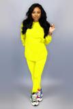 Yellow adult Sexy Fashion Solid Patchwork Two Piece Suits Straight Long Sleeve Two-piece Pants S