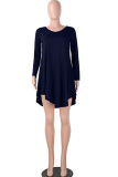 Black Cotton Sexy Cap Sleeve Long Sleeves V Neck Swagger Knee-Length Patchwork Solid 