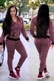 Wine Red Polyester Fashion adult Sexy Two Piece Suits Patchwork Dot Straight Long Sleeve  Two-piece Pants Set