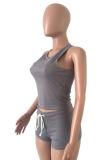 Dark Gray knit Sexy Patchwork Two Piece Suits Solid Straight Sleeveless  Two-Piece Short Set