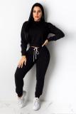 Black Polyester Casual Fashion adult Bandage Two Piece Suits Solid Straight Long Sleeve  Two-piece Pants S