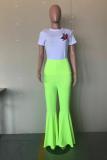 Fluorescent green Polyester Elastic Fly High Asymmetrical Draped Solid Boot Cut Pants  Pants