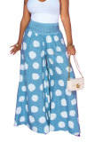 White Blue Yellow Elastic Fly Sleeveless Mid Dot Patchwork Print Loose Pants Bottoms