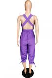 purple Fashion Sexy Solid Patchwork Polyester Sleeveless V Neck 