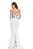 White Sexy Fashion adult Off The Shoulder Long Sleeves One word collar Mermaid Floor-Length Soli