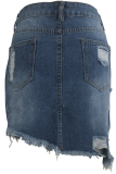 Blue Denim Zipper Fly Button Fly High Hole washing Asymmetrical Pocket Zippered A-line skirt  Skirts