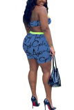 Blue Polyester Fashion Sexy Print Two Piece Suits pencil Sleeveless Two Pieces