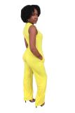 Yellow Fashion Sexy Solid Patchwork Polyester Sleeveless O Neck  Jumpsuits