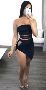 Black Sexy & Club Strapless Sleeveless Sheath skirt Two Piece Dresses