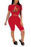 Red Fashion Casual adult Patchwork Print Character Two Piece Suits Straight Short Sleeve Two Pieces