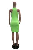Green Polyester Sexy Fashion Cap Sleeve Sleeveless O neck Hip skirt Mini asymmetrical Solid  Casual Dresse
