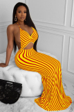Yellow Polyester adult Sexy Fashion Off The Shoulder Sleeveless Slip Pencil Dress Floor-Length backless Pri