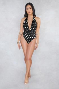 Black Asymmetrical Dot Sexy Fashion One-Piece Swimwear
