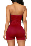 Wine Red Fashion Sexy Patchwork Solid Sleeveless Wrapped Rompers