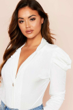 White Sexy Button Solid Polyester Long Sleeve Turndown Collar 