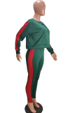 Red-green venetian Casual Solid contrast color Patchwork Two Piece Suits pencil Long Sleeve 