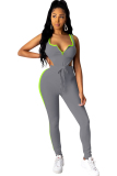 Grey knit Sexy Active Solid Patchwork Two Piece Suits Straight Sleeveless  Two-piece Pants Set