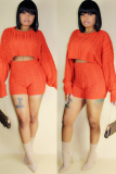 Orange Wool Europe and America Solid Two Piece Suits pencil Long Sleeve Two-Piece Short Set