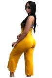 Yellow Sexy Patchwork Polyester Sleeveless Wrapped  Jumpsuits