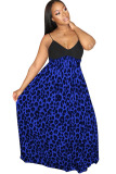 Brown Chemical fiber blend Sexy Spaghetti Strap Sleeveless V Neck Swagger Floor-Length Print Leopard Patch