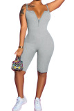 Grey Fashion Casual Solid zipper Sleeveless Slip Rompers