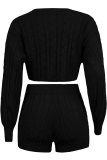Black Wool Europe and America Solid Two Piece Suits pencil Long Sleeve Two-Piece Short Set