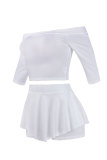 White Polyester Half Sleeve Mid Solid shorts  Two-piece suit