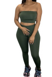 Army Green Fashion Casual Solid Two Piece Suits pencil Sleeveless Two Pieces