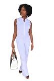 White Fashion Sexy Solid Patchwork Polyester Sleeveless O Neck  Jumpsuits