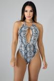 Grey Polyester bandage Hooded Out backless Asymmetrical Leopard Fashion Sexy 