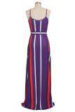 purple Polyester Fashion Sexy Spaghetti Strap Sleeveless Slip A-Line Floor-Length Print asymmetrical Stripe