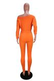 Orange Fashion Casual Solid bandage Polyester Long Sleeve one word collar  Jumpsuits