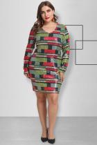 As Show Polyester Sexy V Neck Plaid Zippered Sequin Stitching  Plus Size Dresses