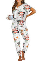 White Fashion Casual Print Patchwork bandage Tie-dyed Polyester Short Sleeve O Neck Jumpsuits