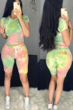 Green and yellow Fashion Street Tie Dye Two Piece Suits pencil Short Sleeve Two Pieces