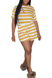 Yellow and purple Fashion Casual Striped Short Sleeve O Neck Rompers