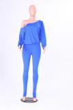 Royal blue Polyester Europe and America Fashion adult Solid Two Piece Suits Patchwork backless pencil Long Slee