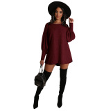 Black Polyester adult Sexy Fashion lantern sleeve Long Sleeves O neck Pencil Dress Mini Solid Patchwork 