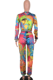 Red venetian Sexy Two Piece Suits Print Patchwork Straight Long Sleeve 