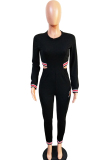 Black Casual Solid Long Sleeve O Neck Jumpsuits