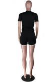 Black Fashion Casual Solid asymmetrical Letter Two Piece Suits Slim fit Regular Short Sleeve Tw